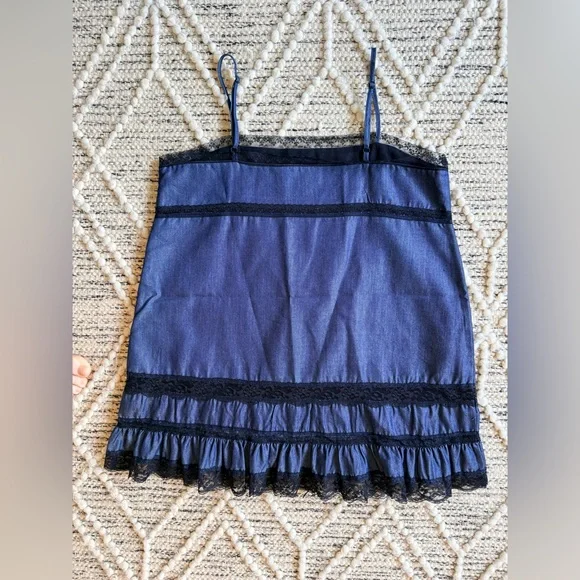 Revolve Gold Hawk Spring BoHo Navy Lace Trim Camisole Small Cotton Blend NWOT - Picture 3 of 4